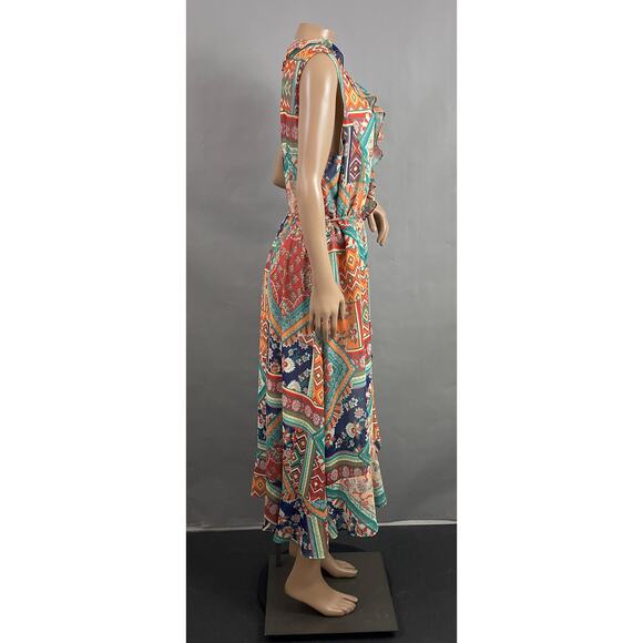 Reba Dress Women XL Floral Print Midi Hi-Low Ruffle Faux Wrap Chiffon Boho - Picture 6 of 10